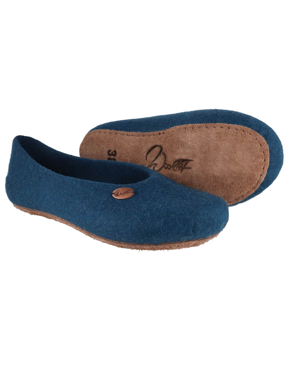 WoolFit Handgefilzte Ballerina Hausschuhe Blau